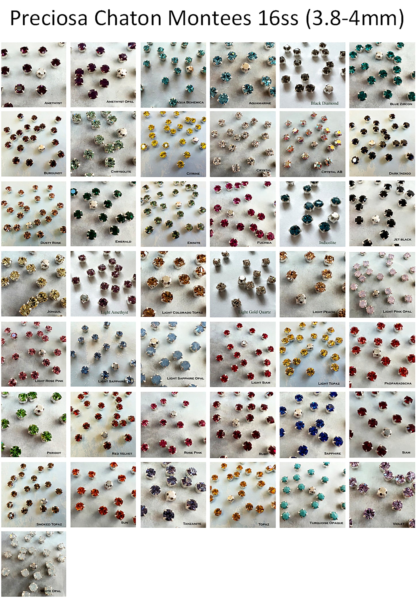 Preciosa Chaton Montees 16ss (3.8-4mm) - choose color & quantity