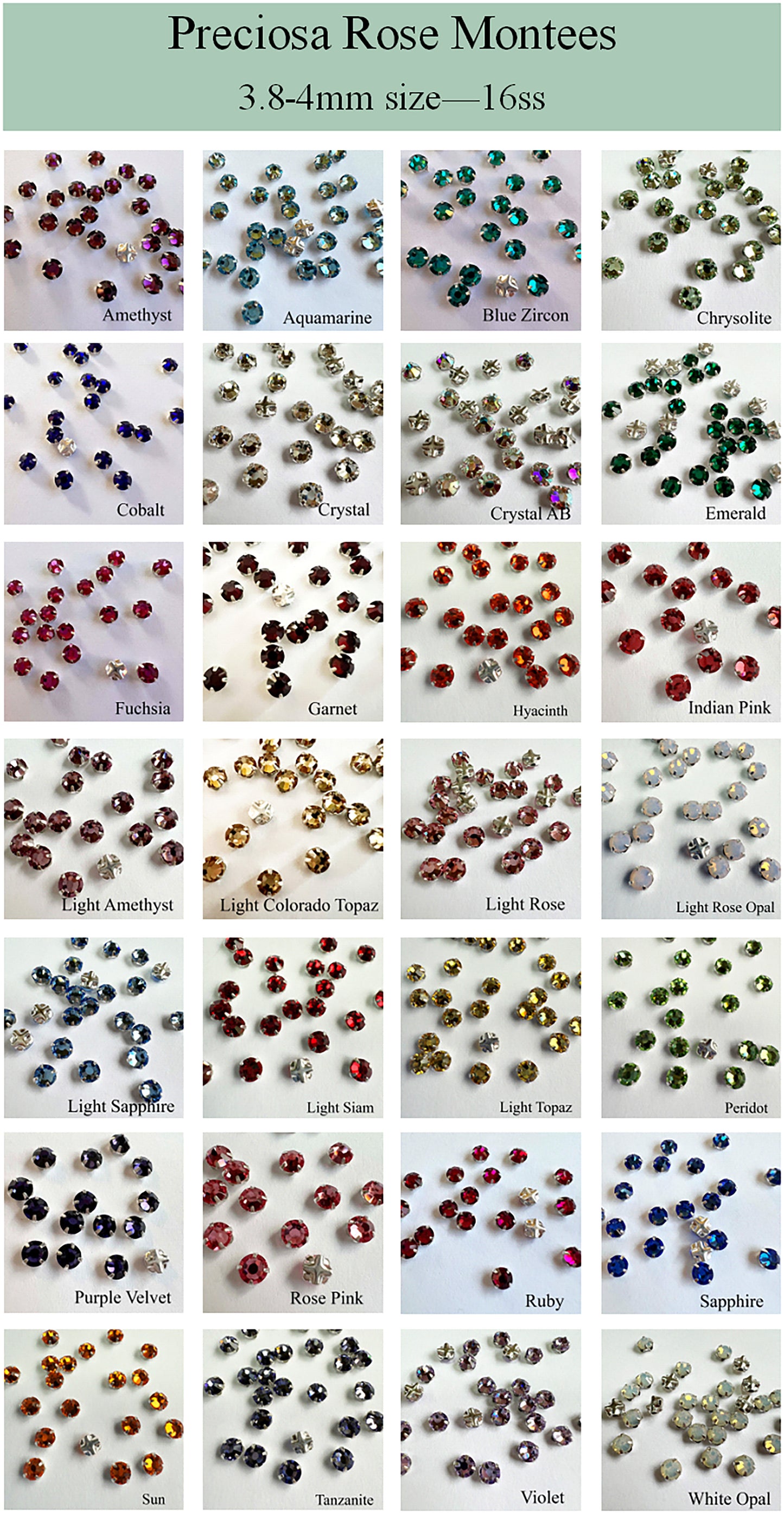 Preciosa Rose Montee 16ss (3.8-4mm) - choose color
