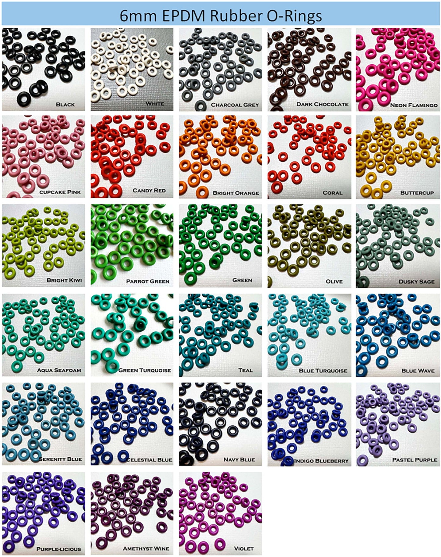 6mm Rubber O-Rings (ID: 2.6mm) - choose color & quantity