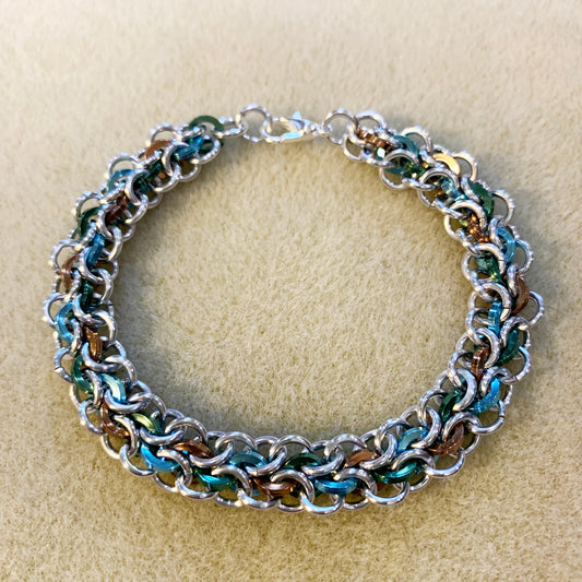 Abhainn Bracelet with Square Rings Kit with Video Class Silver Sky Blue Green and Brown
