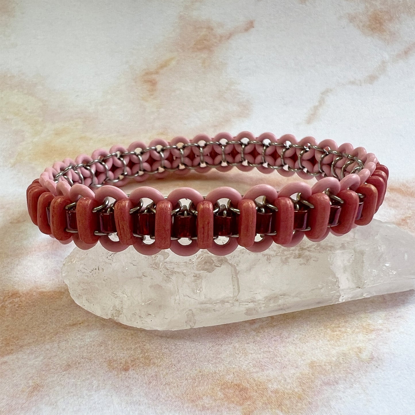 Bar Bead Stretch Bracelet Mini Kit with Video Class - Cupcake Pink, Pacifica Watermelon & Lt Siam Luster