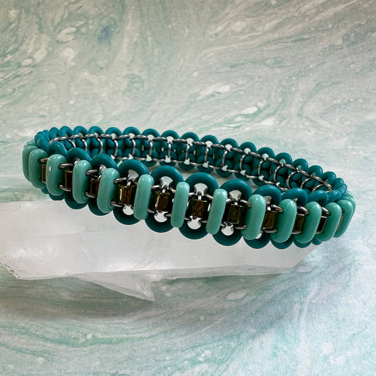 Bar Bead Stretch Bracelet Mini Kit with Video Class - Teal, Green Turquoise & Metallic Olive