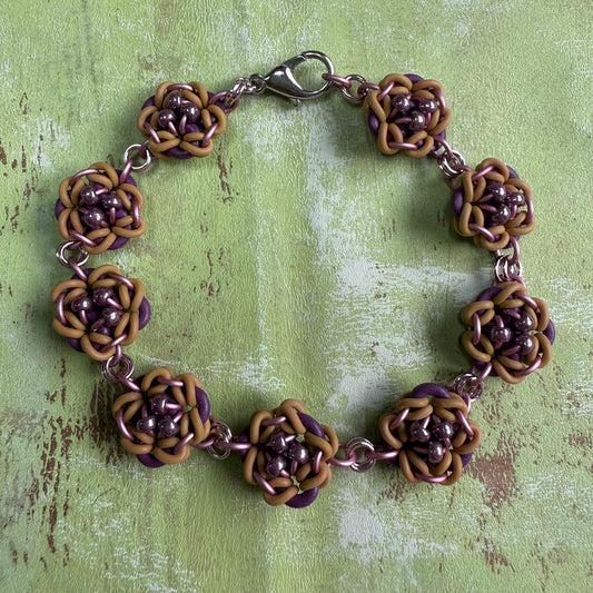 Beaded Roses Bracelet Kit with Video Class - Khaki Tan, Amethyst, Pink & Eggplant