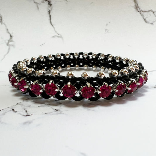 Big Bling Stretch Bracelet - Black, Silver & Fuchsia