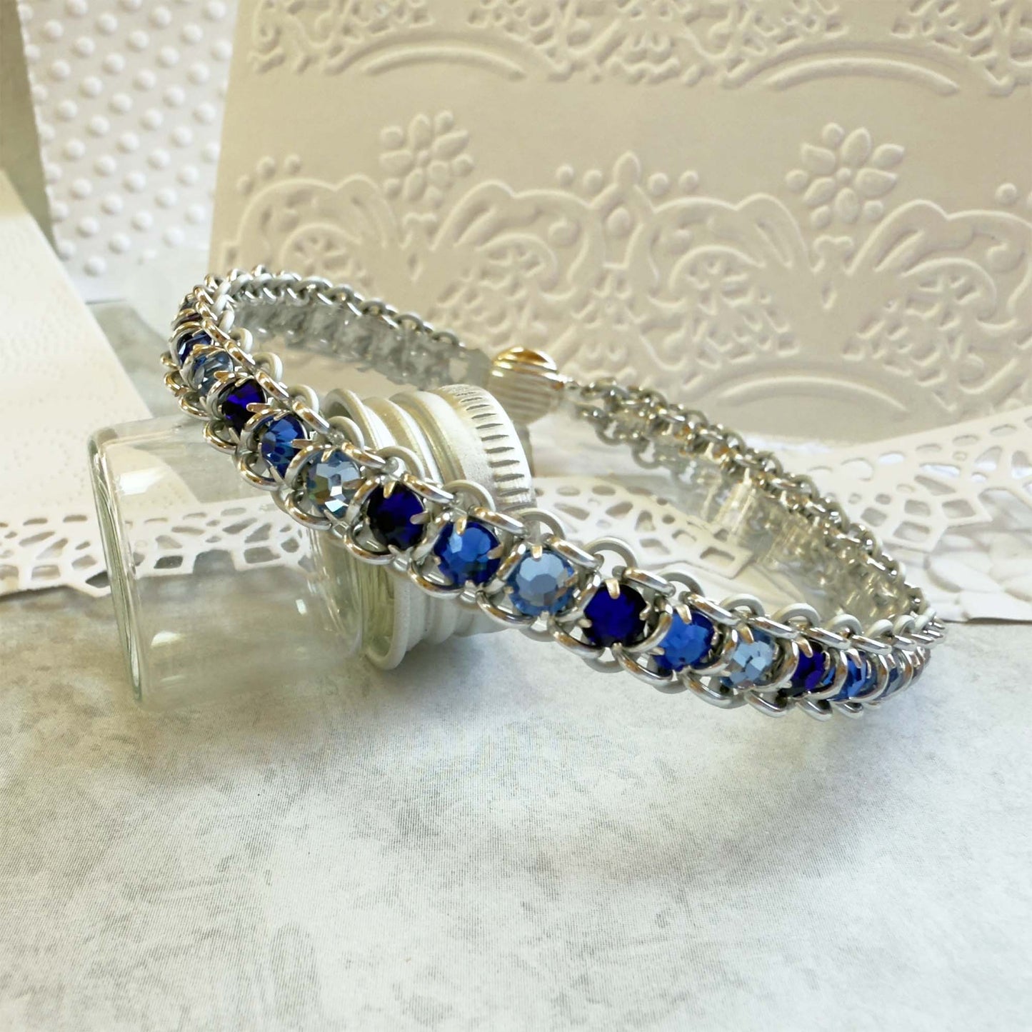 Ombre Rose Montee Tennis Bracelet Kit with Video Class - Silver & Blues