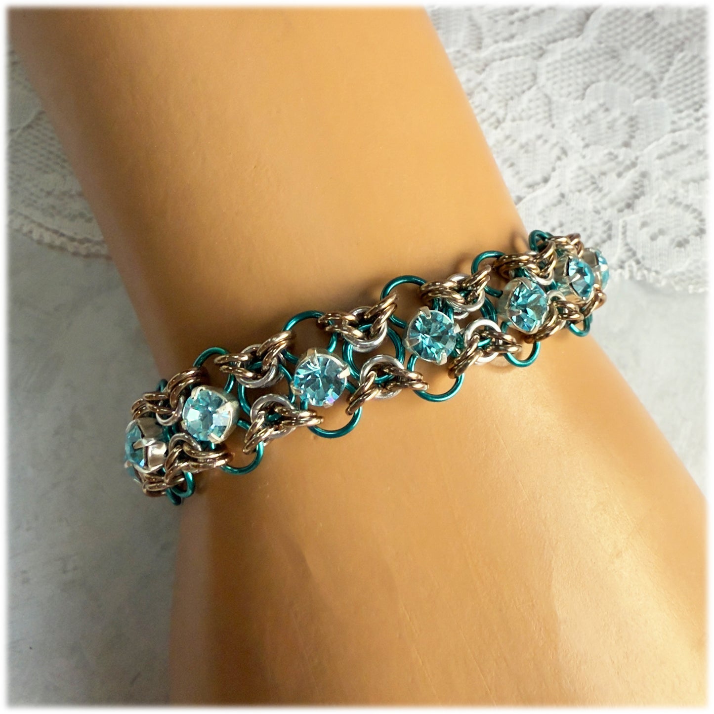 Bydand Rhinestone Bracelet Kit with Video Class - Teal, Champagne, Silver and Aqua Bohemica