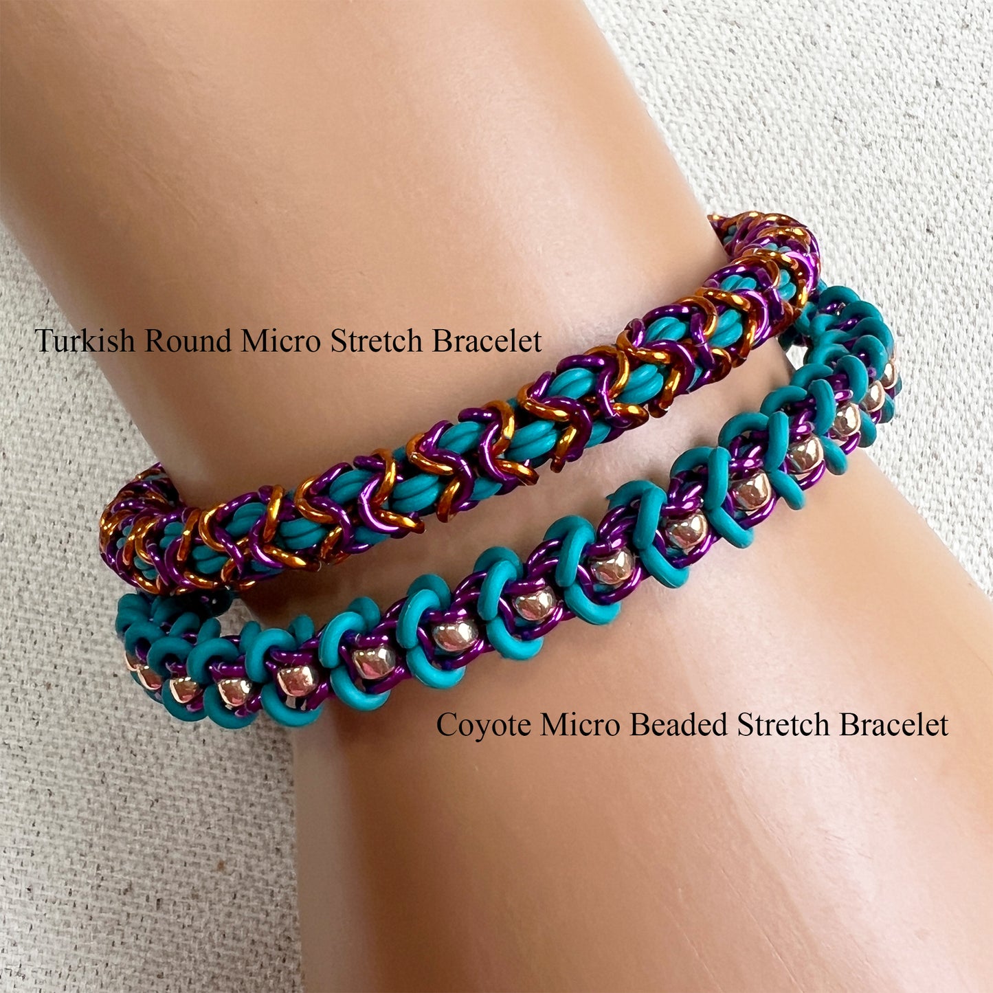 Coyote Micro Beaded Stretch Bracelet Kit with Video Class -Teal, Violet & Rose Gold