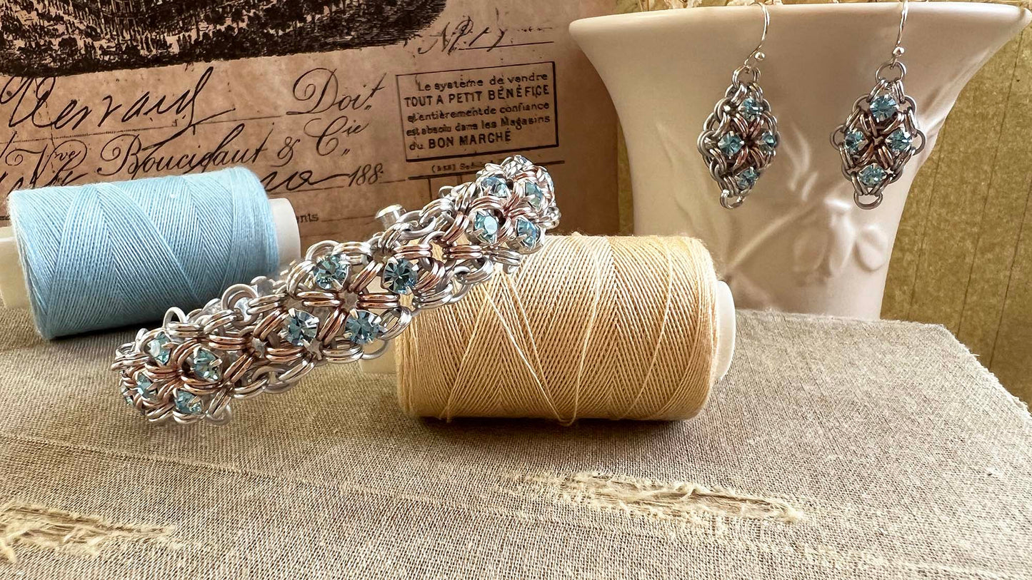 Diamond Shapes with Rhinestones Bracelet & Earrings Tutorial with Active Links - No Physical items included
