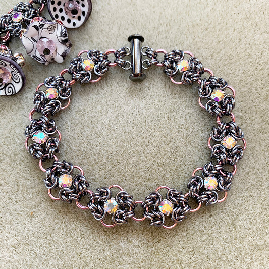 Double Byzantine Rhinestone Bracelet Kit with Video Class - Gunmetal, Light Pink & Crystal AB