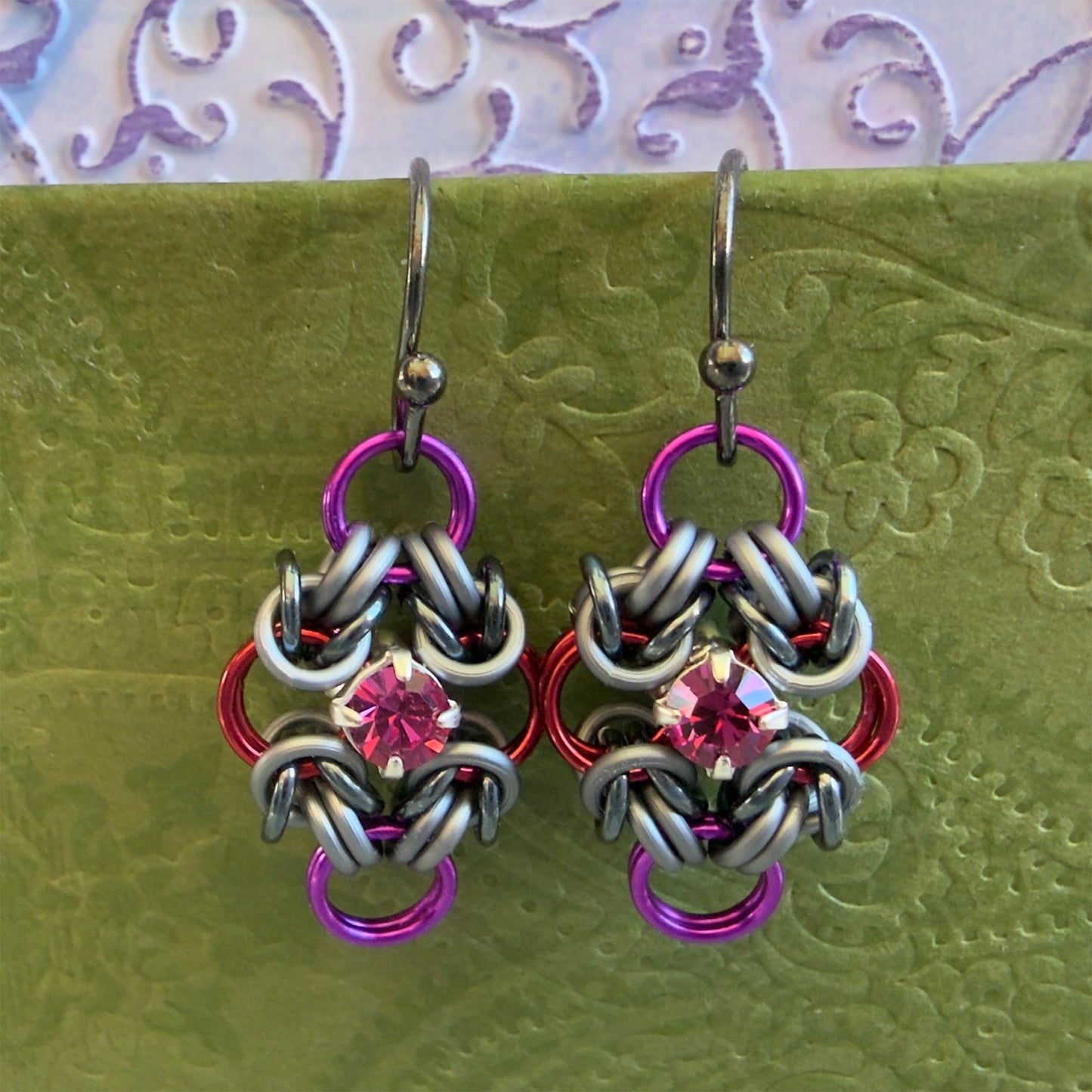 Double Byzantine Rhinestone Earrings Kit with Video Class - Magenta Mix