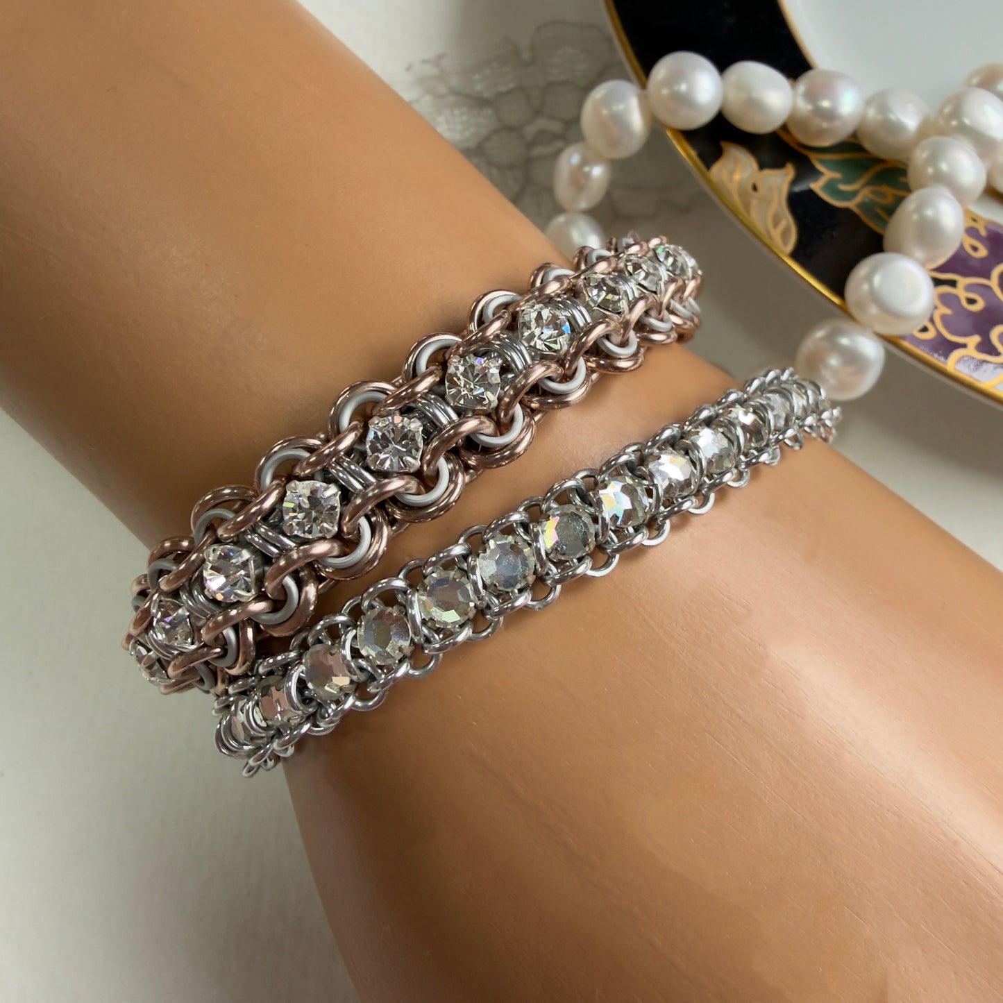 Guilloche Bracelet Kit with Video Class - Light Rose Gold, Silver & Crystal