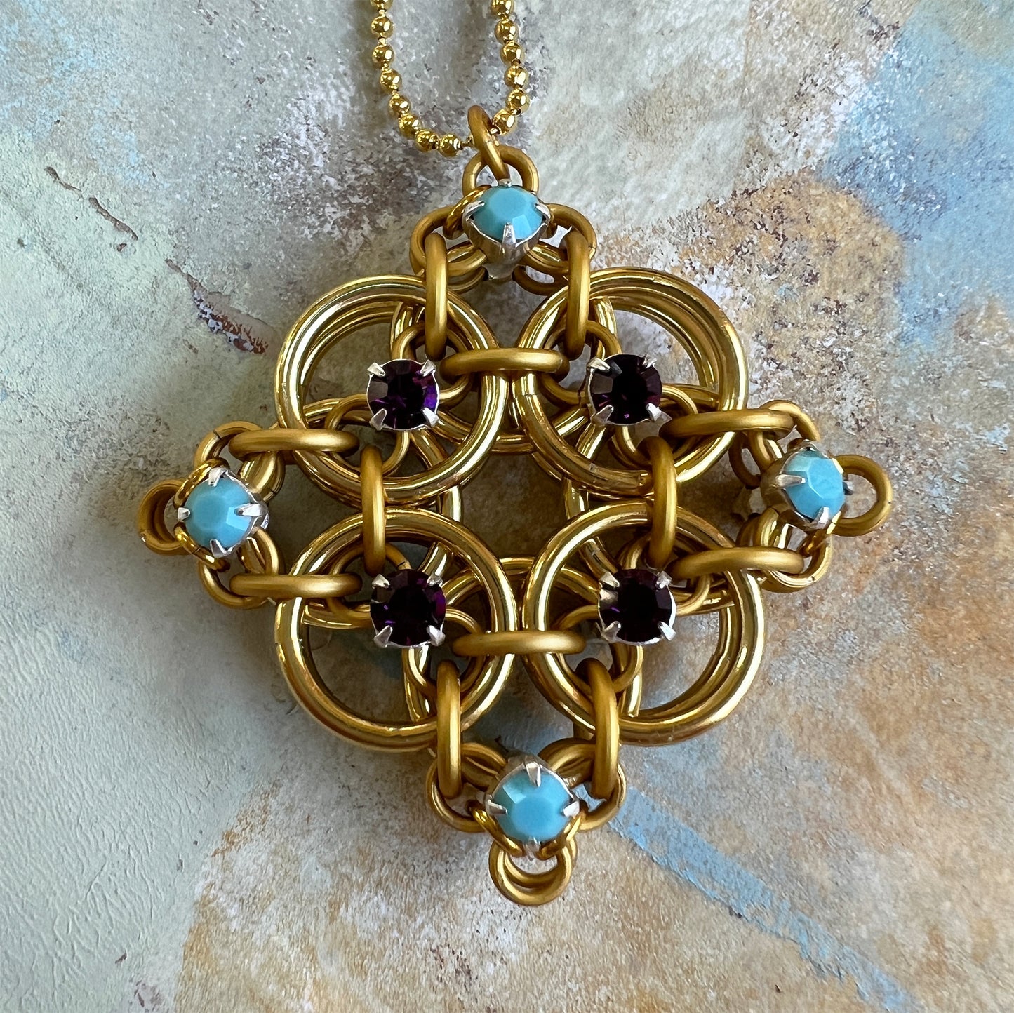 Helm Rhinestone Pendant Kit with Video Class - Gold, Op Turquoise and Amethyst