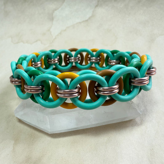 Helm Weave Stretch Bracelet Kit with Free Video Class - Aqua Sea Foam, Rose Gold, Buttercup, Green & Khaki Tan