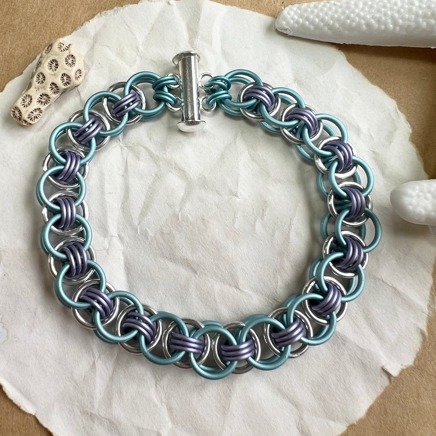 Helm Weave Bracelet Kit with FREE Video - Matte Sky Blue, Silver and Matte Lavender