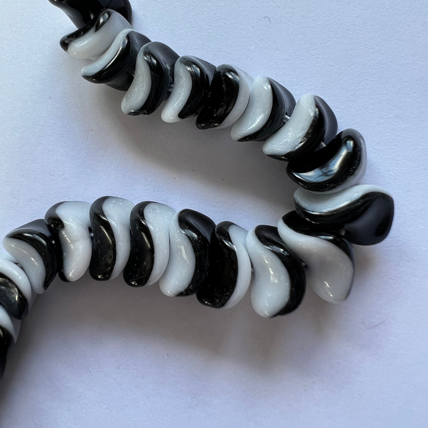 12mm x 8mm Czech Pressed Glass Twisted Spacer Black and White (Qty 12)