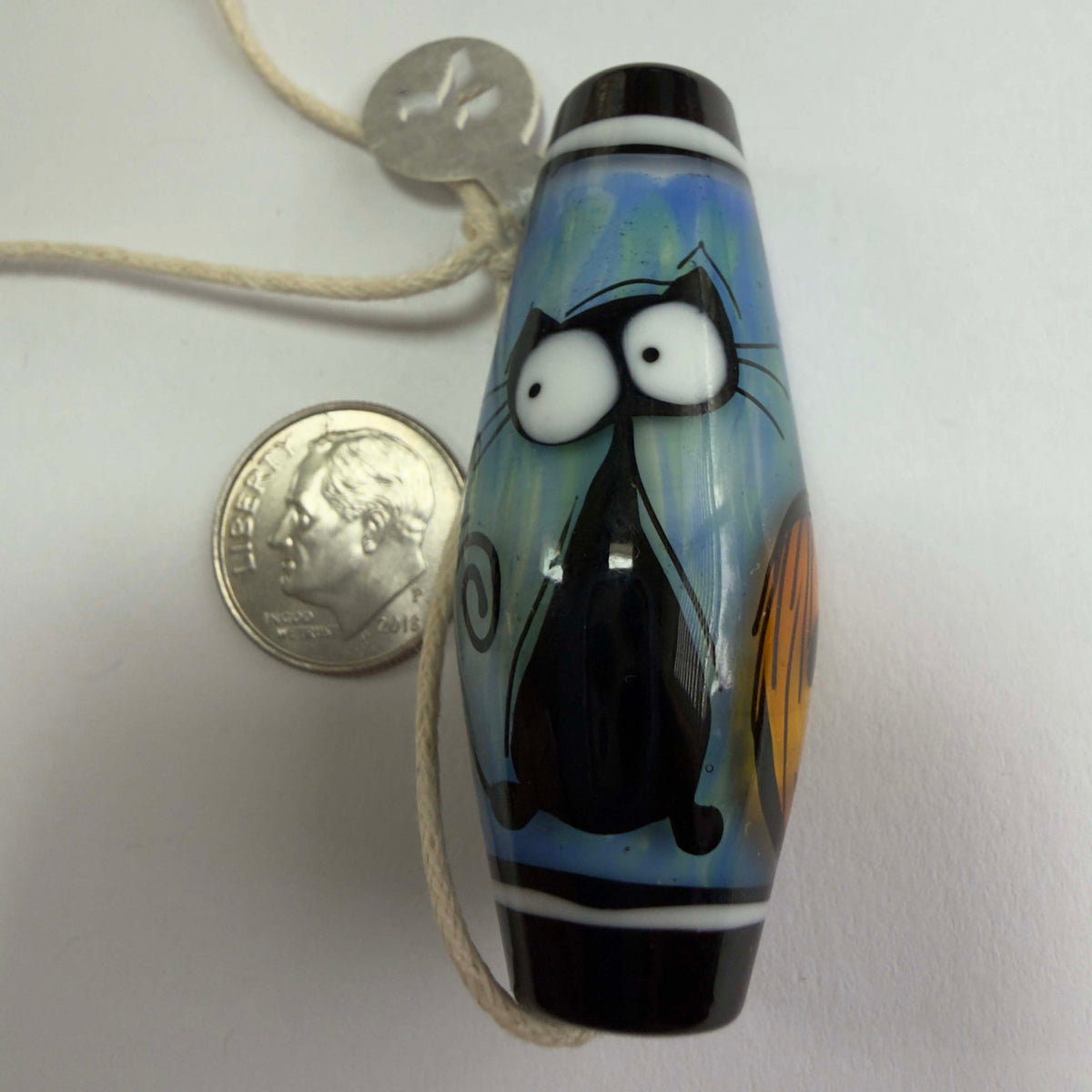 Large Halloween Lampwork Bead OOAK by JCHarrel - with Pumpkin, Cat, & Ghost