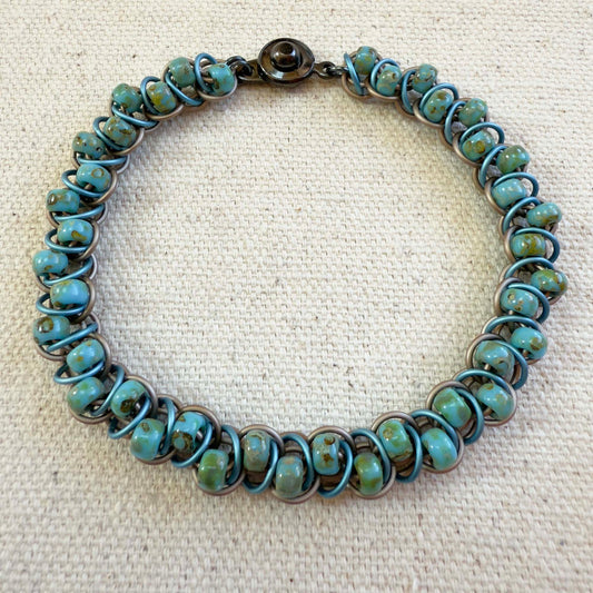 Jellybeans on Parade Beaded Bracelet Kit with Free Video - Matte Champagne, Matte Sky & Turquoise Picasso