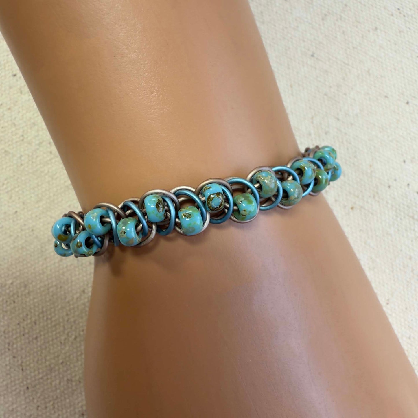 Jellybeans on Parade Beaded Bracelet Kit with Free Video - Matte Champagne, Matte Sky & Turquoise Picasso