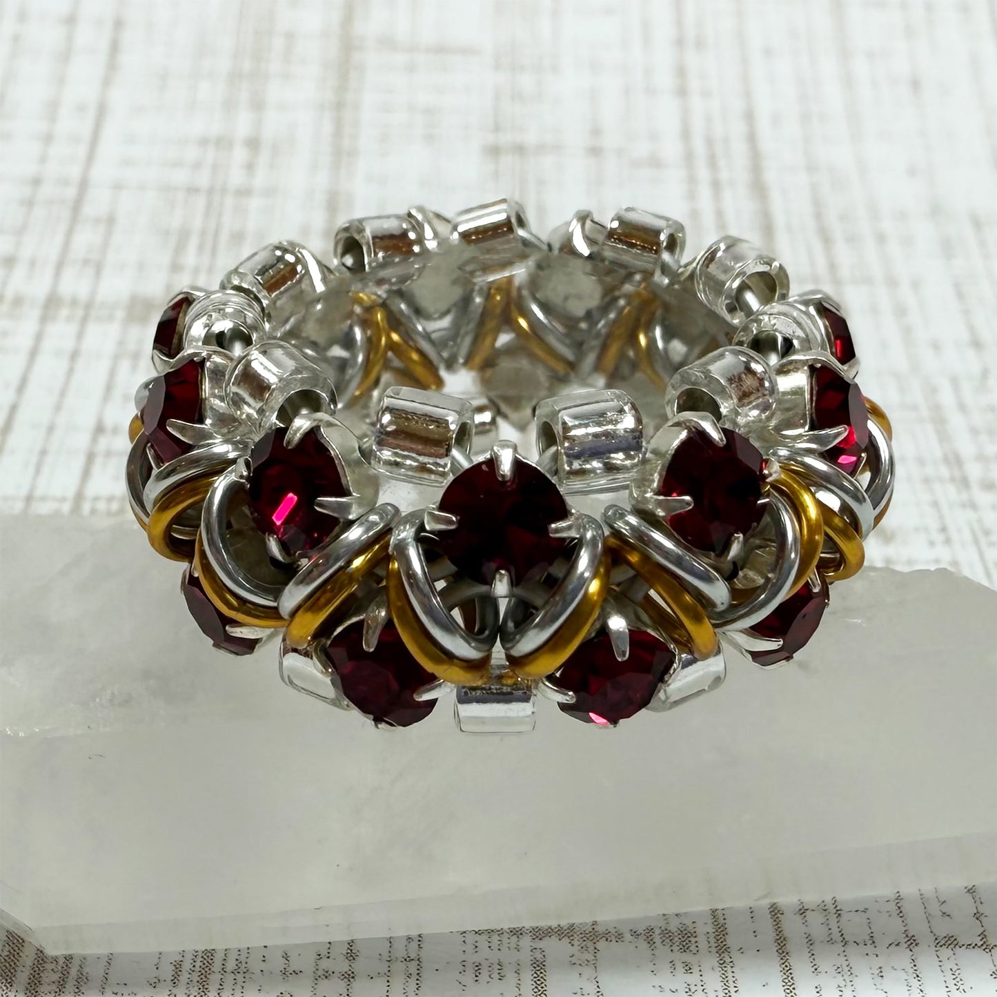Japanese Lace Ring with Rhinestones & Beads Kit with Video Class - Silver, Gold, Ruby & Crystal