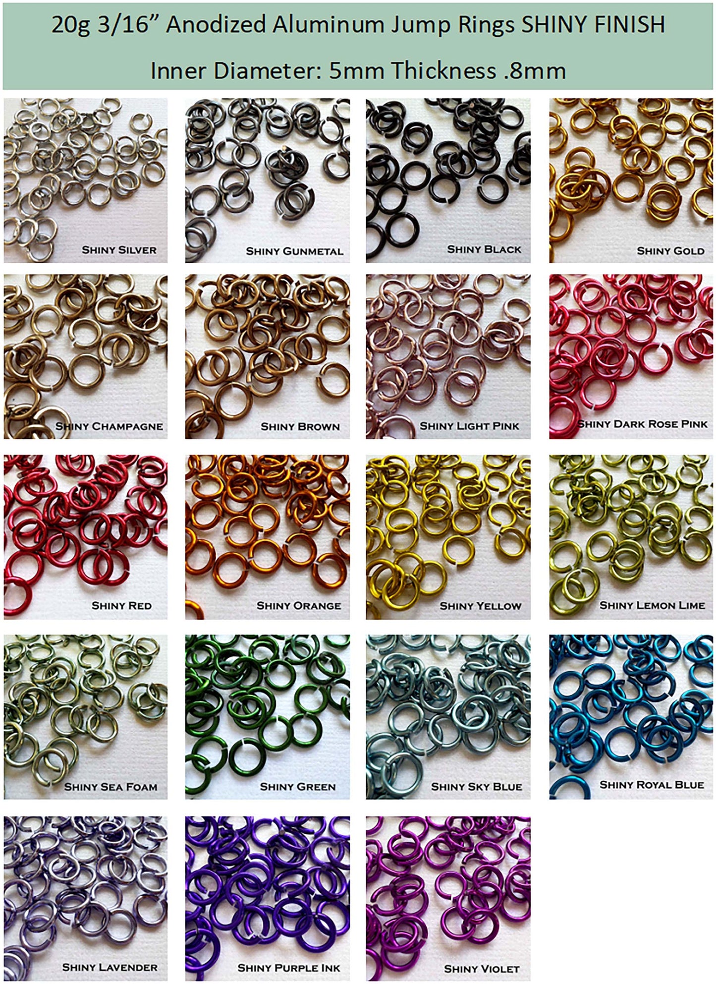 20g 3/16" Jump Rings SHINY (AWG) ID: 5mm - choose color & quantity