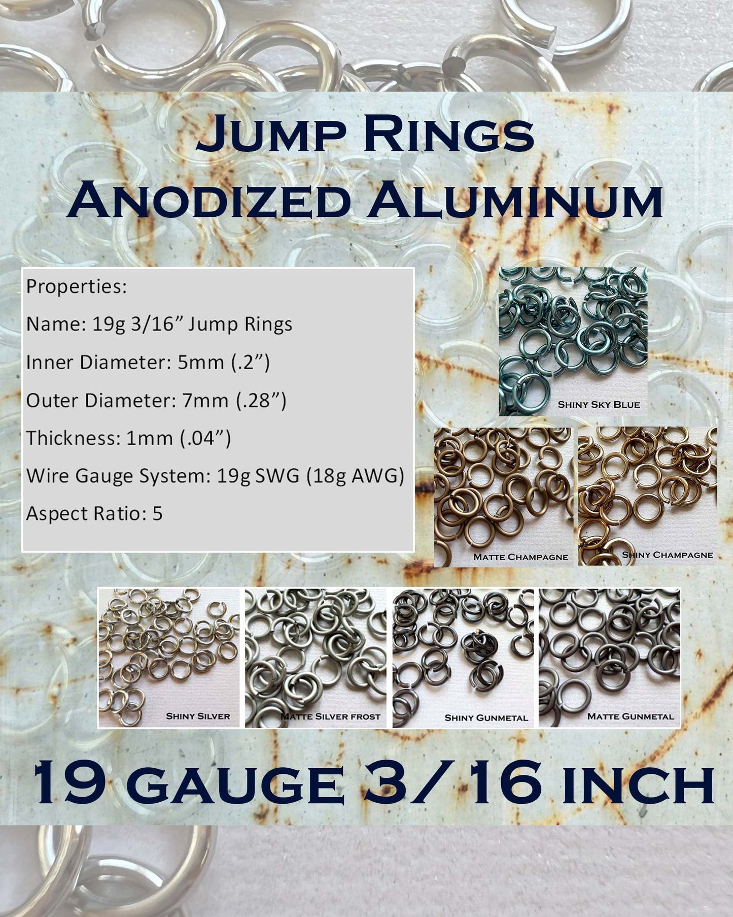 19g 3/16" Jump Rings (SWG) ID: 5mm - choose color