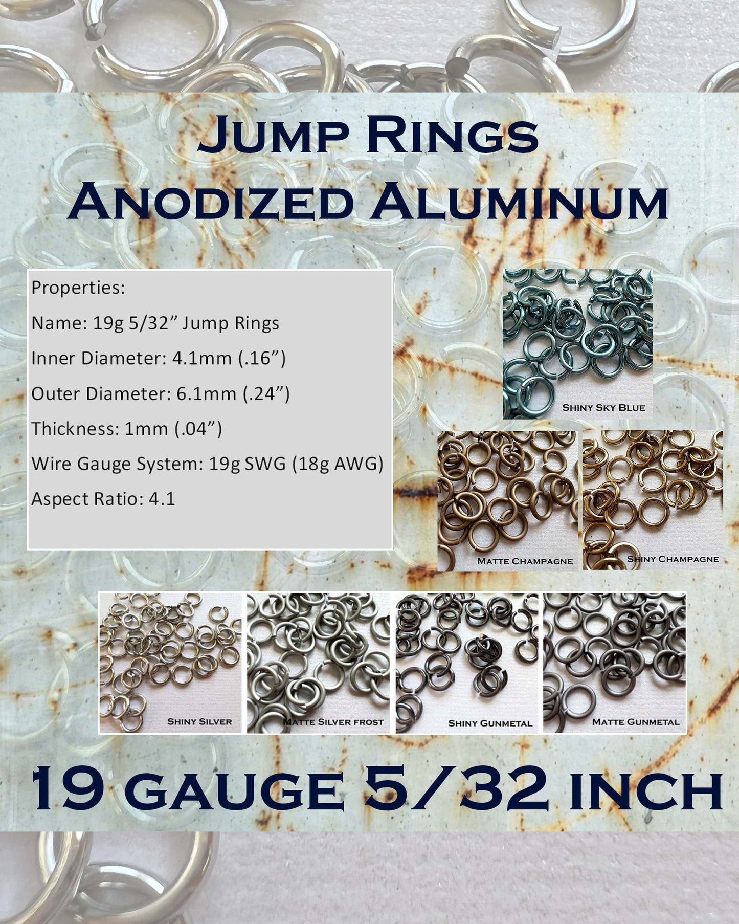 19g 5/32" Jump Rings (SWG) ID: 4.1mm - choose color & quantity