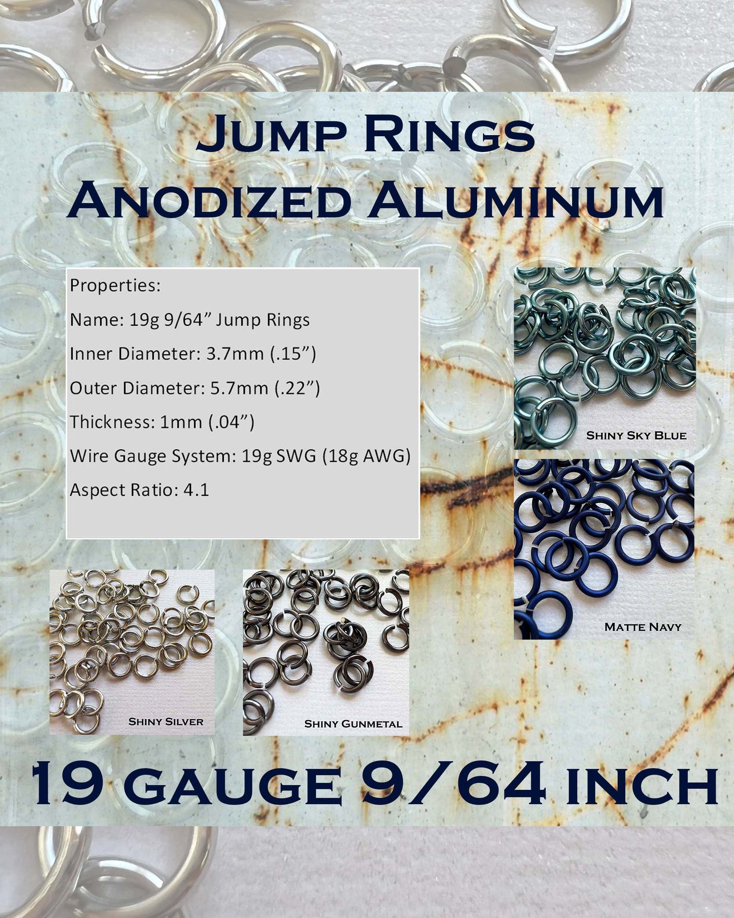 19g 9/64" Jump Rings (SWG) ID: 3.7mm - choose color & quantity