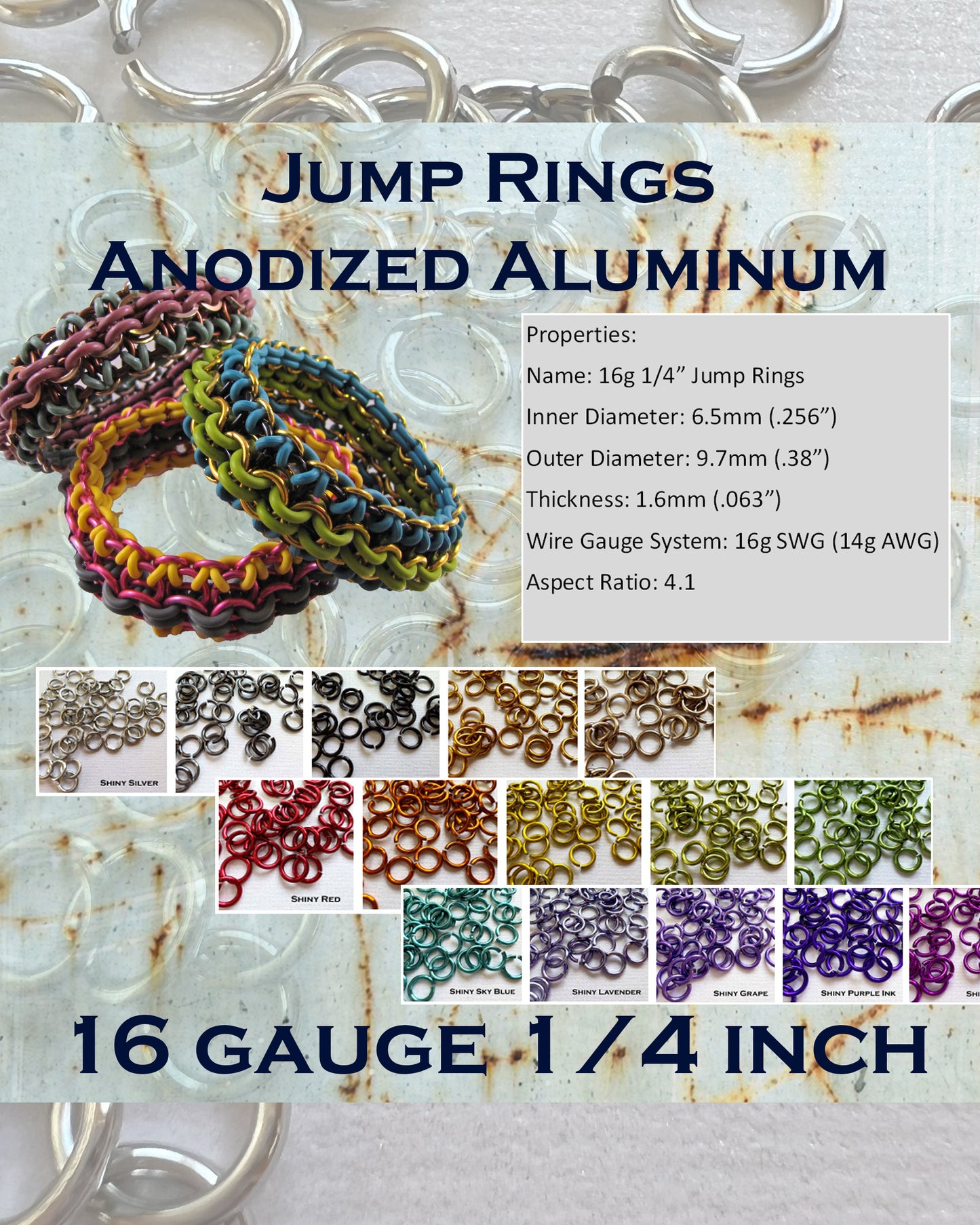 16g 1/4" Jump Rings (SWG) ID: 6.5mm - choose color & quantity