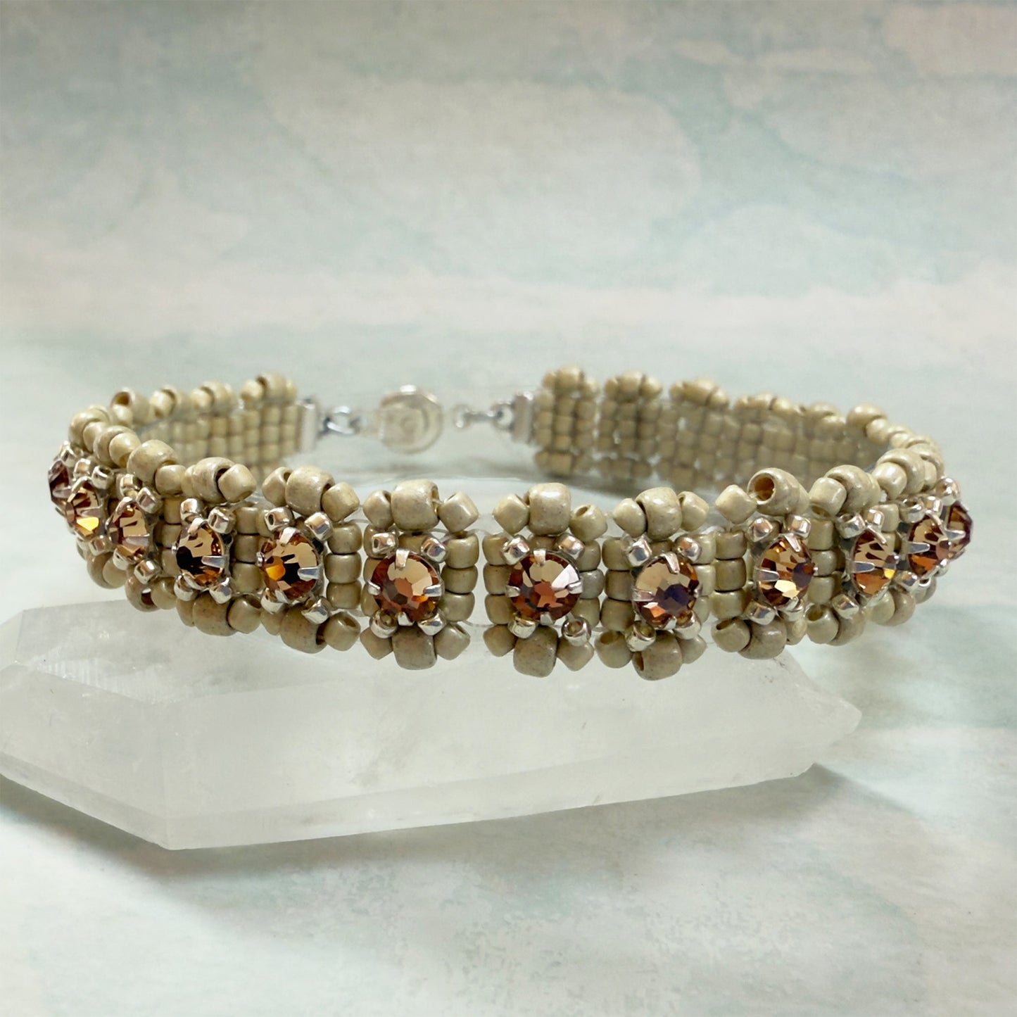 Ladder Stitch Tennis Bracelet Kit with Video Class - Matte Galvanized Silver & Lt Colorado Topaz