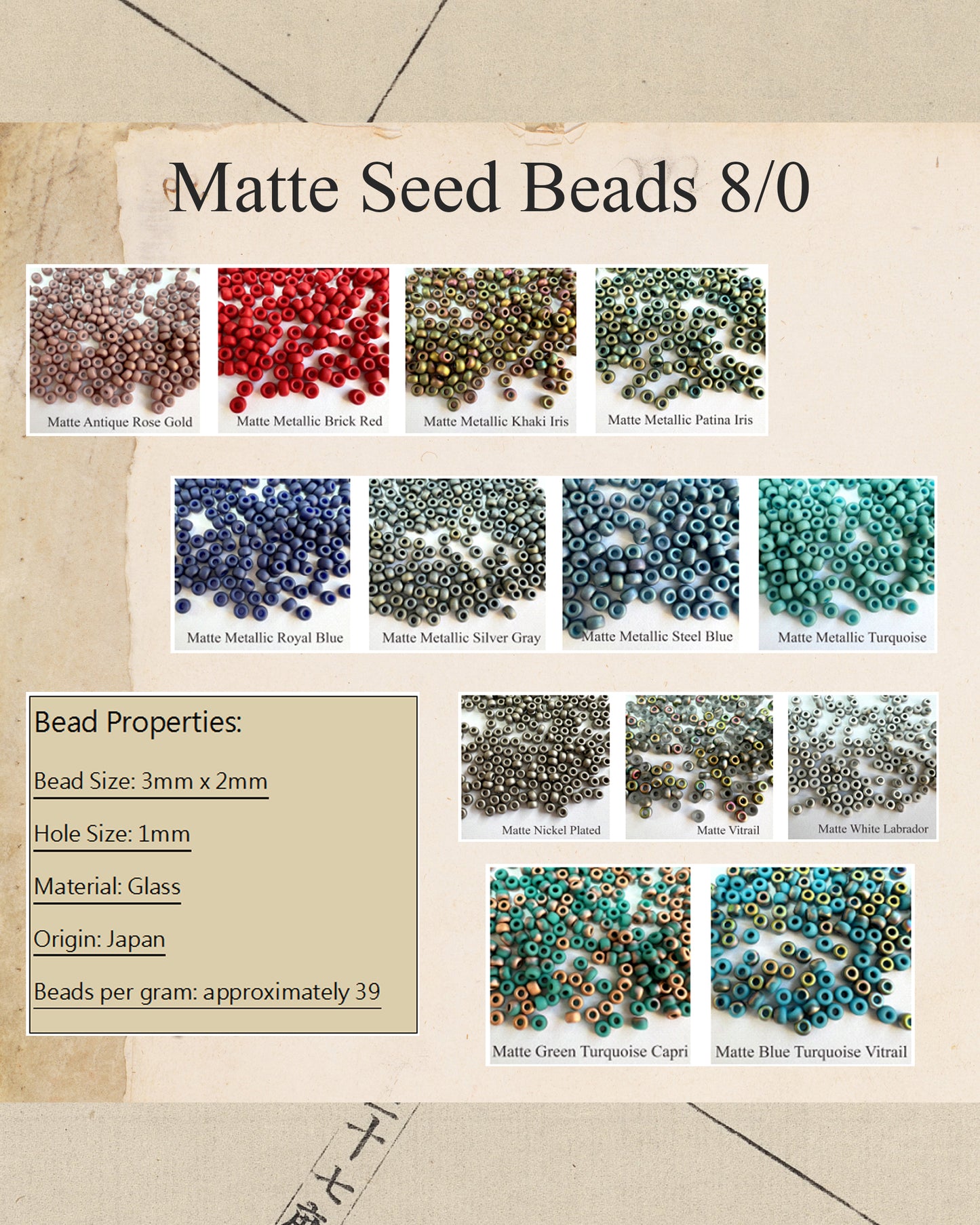 8/0 Miyuki Matte Seed Beads (20 grams) - choose color