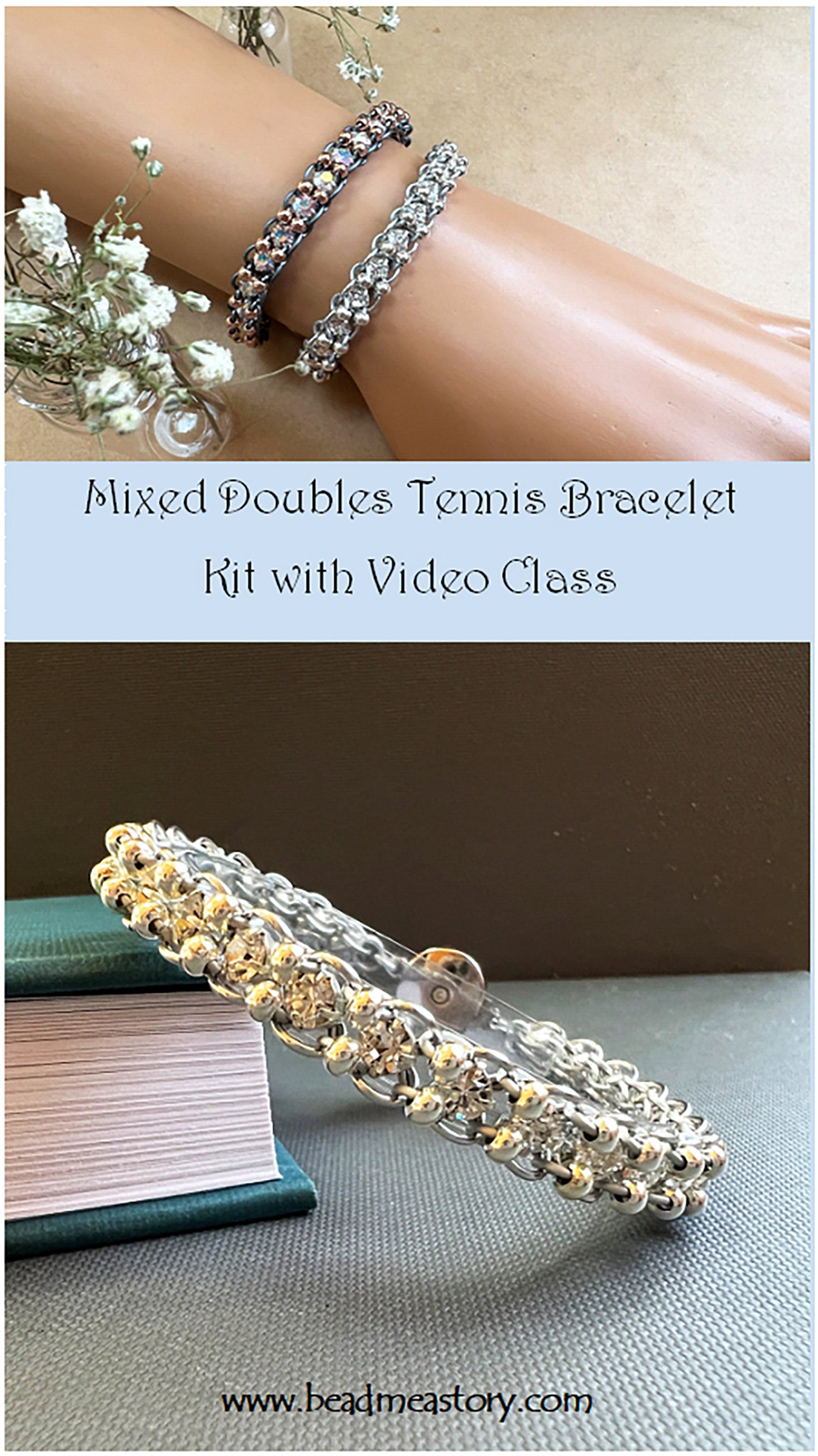 Mixed Doubles Tennis Bracelet Kit with Video Class Silver Frost and Crystal
