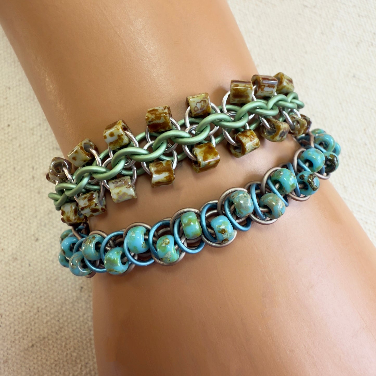 Not Again Beaded Bracelet Kit with Free Video Class - Matte Sea Foam, Silver & Gray Picasso
