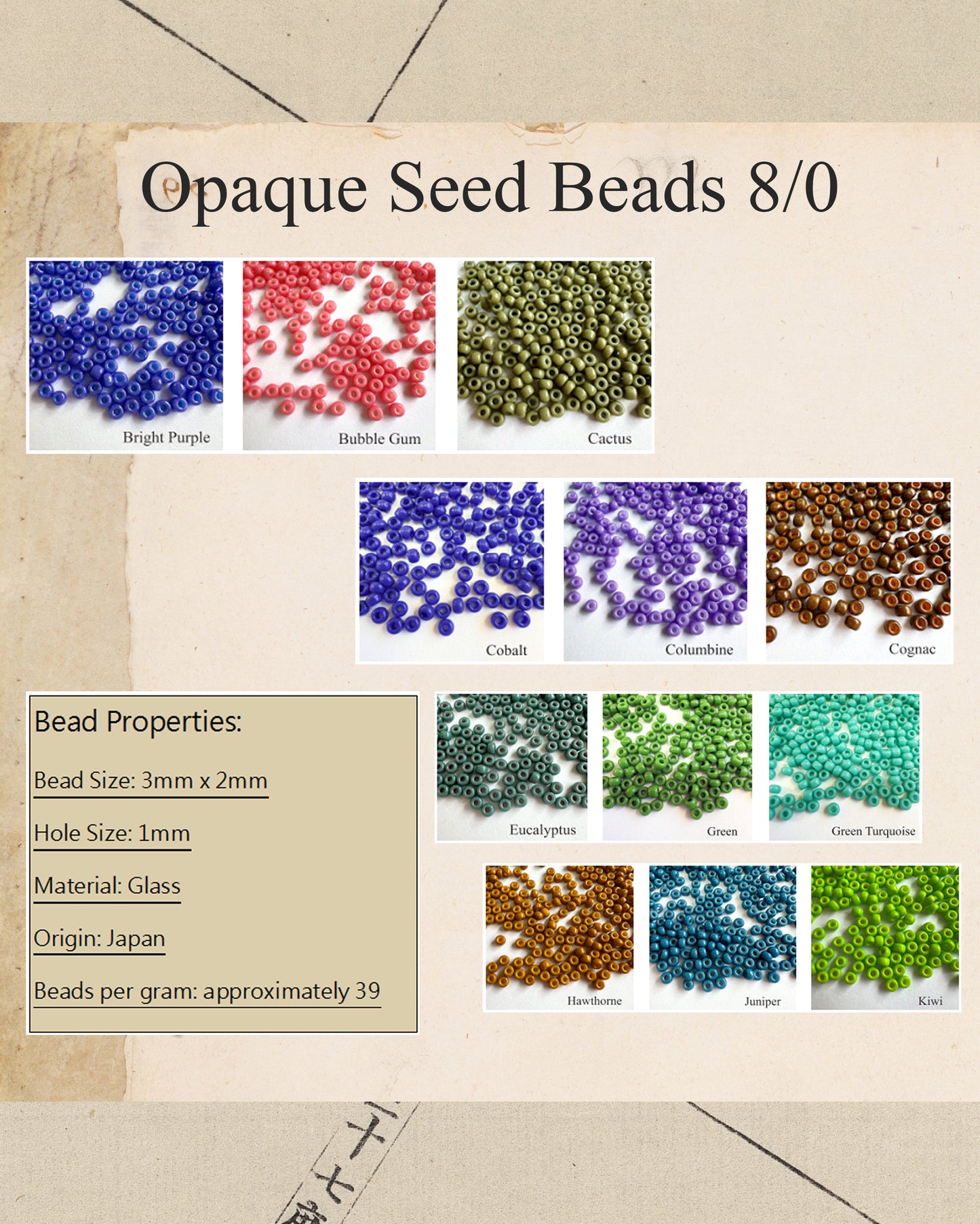 8/0 Opaque Miyuki Seed Beads (20grams) - choose color