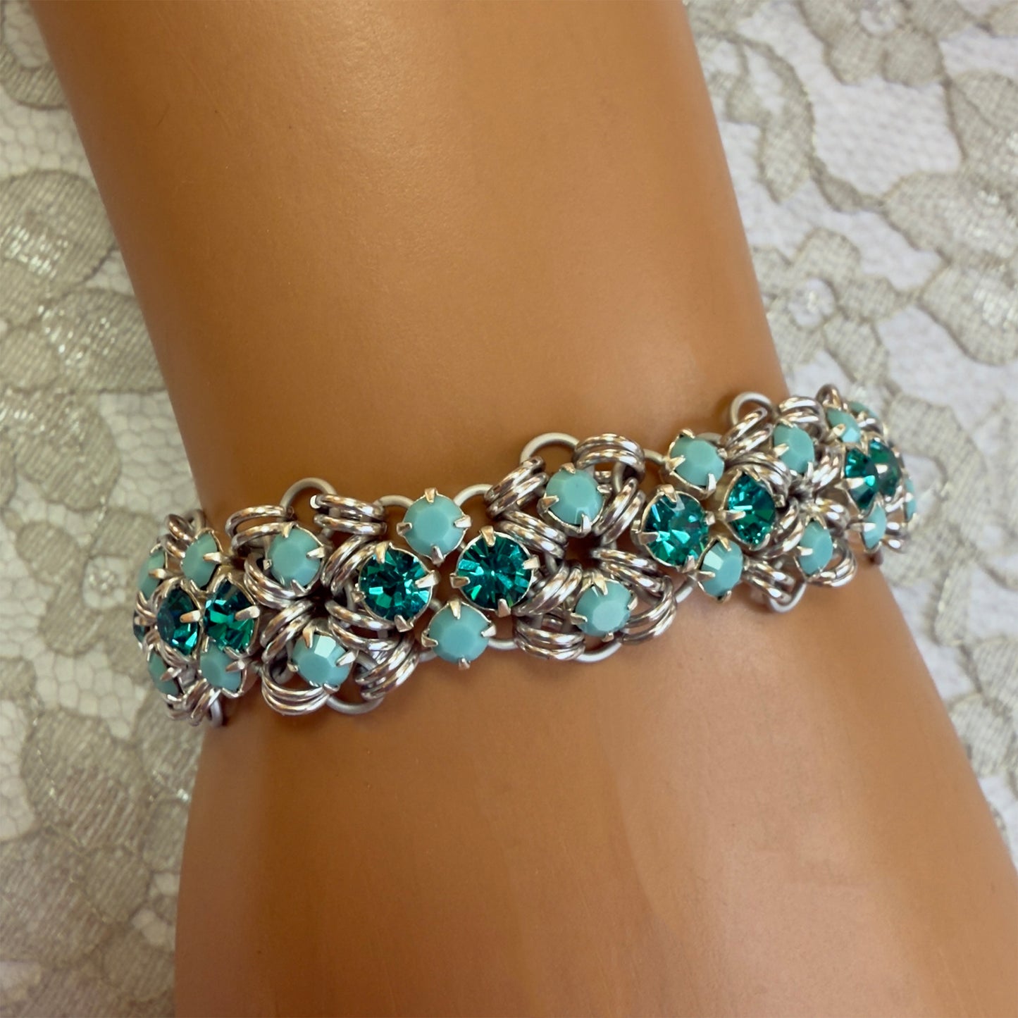 Pair of Queens Preciosa Rhinestone Bracelet Kit with Video Class - Silver, Blue Zircon & Turquoise