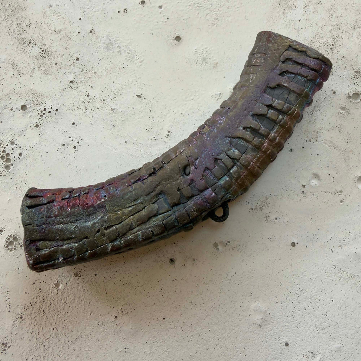 Raku Curved Tube with Hanger (1 3/4" x 3 3/4") - OOAK Ceramic