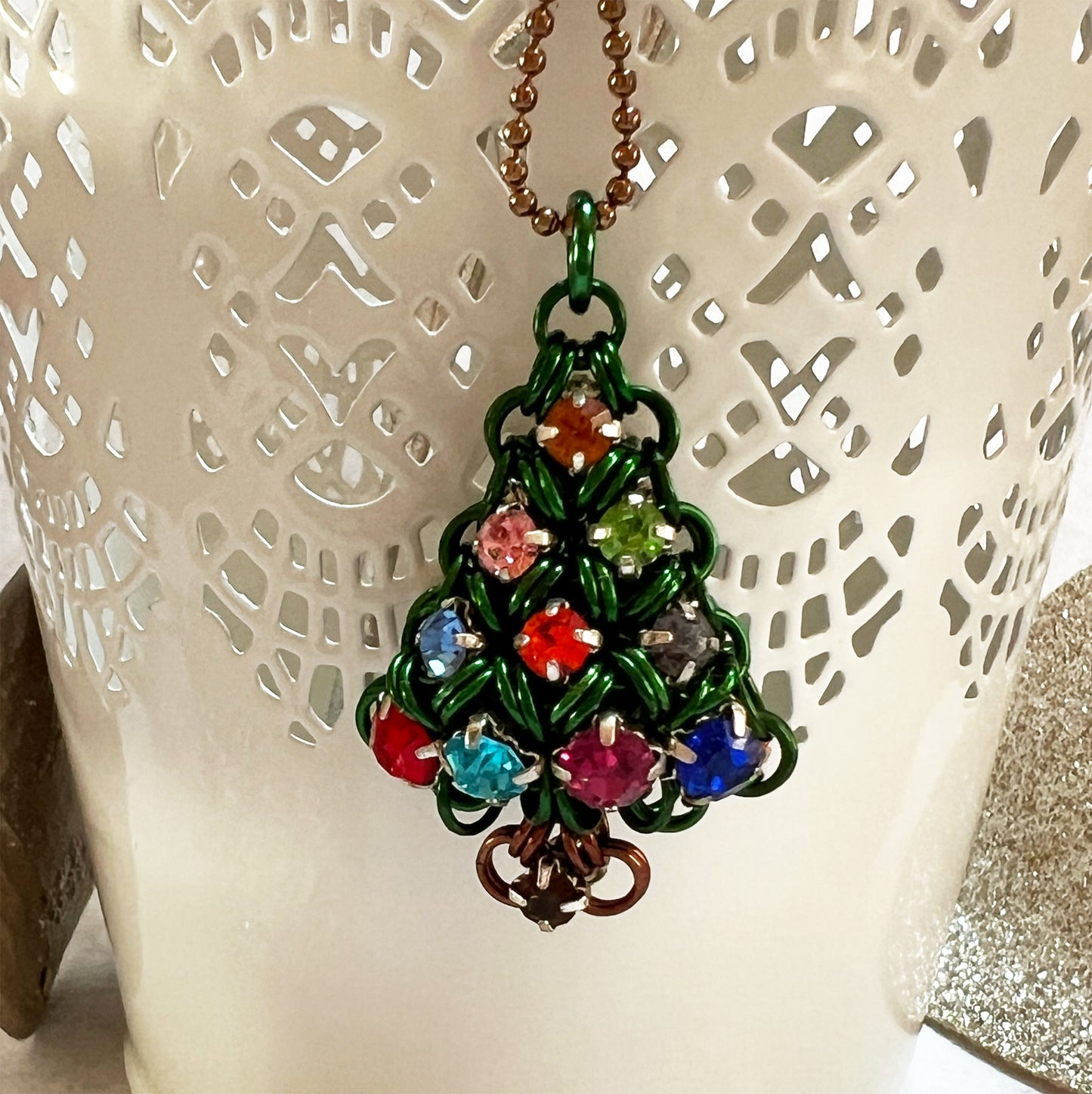 Rhinestone Christmas Tree Pendant Kit with Video Class - Green & Multicolor