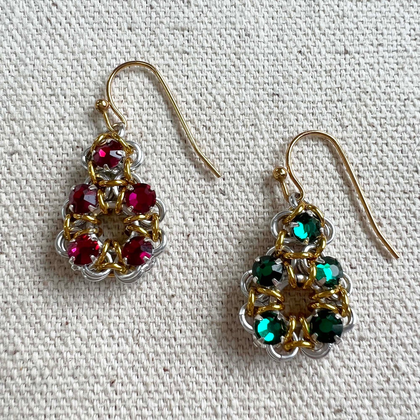 Rose Montee Circle Earrings Mini Kit & Video Class - Silver, Gold, Ruby & Emerald