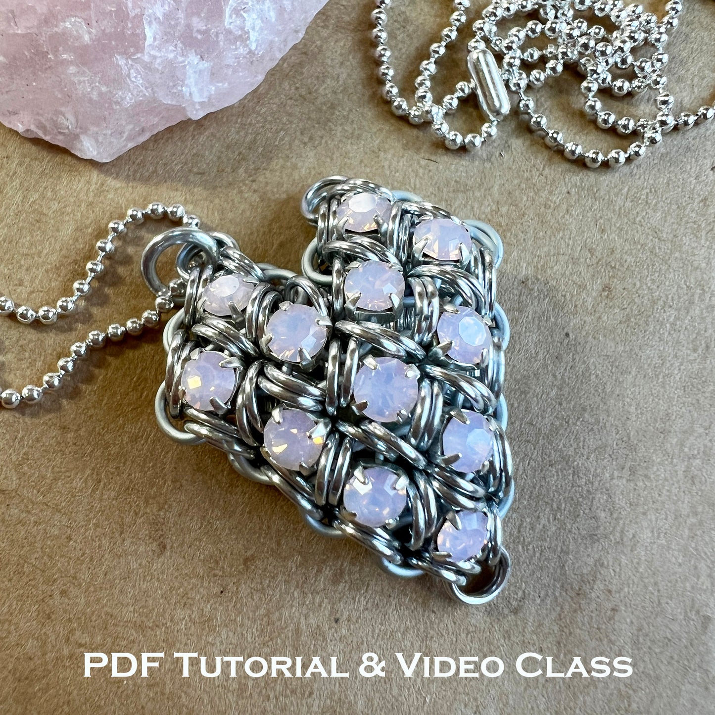 Rhinestone Heart 3D Pendant PDF Tutorial with Video Class