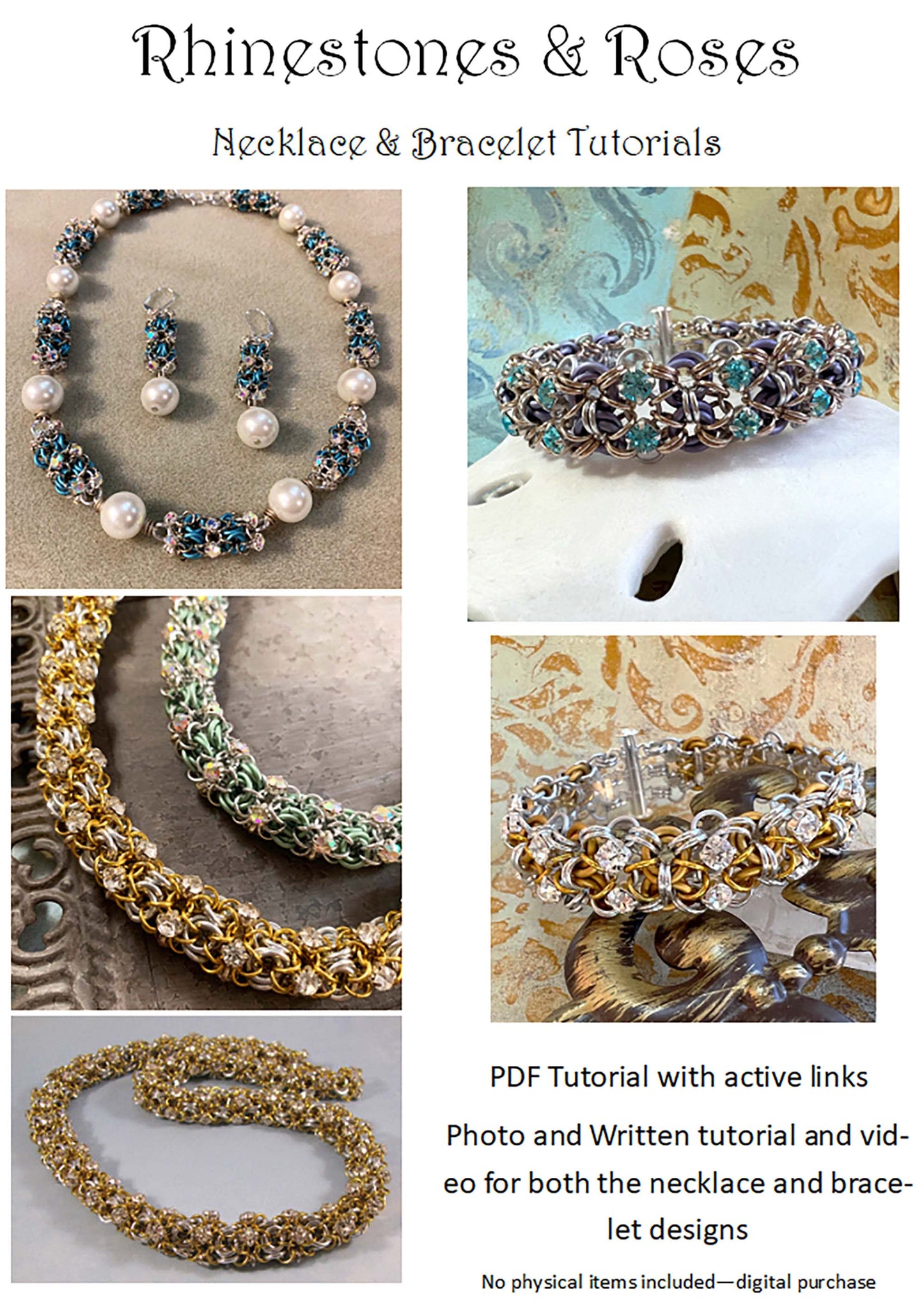 Rhinestones & Roses Necklace & Bracelet PDF Tutorial - contains active links NO PHYSCAL SUPPLIES INCLUDED