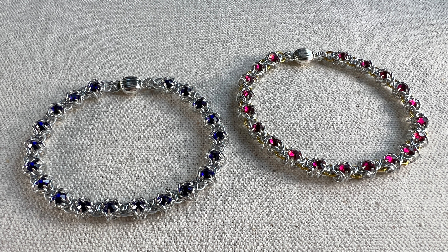 Rose Montee Reversible Byzantine Bracelet Kit with Video Class - Silver, Cobalt/Crystal & Frost