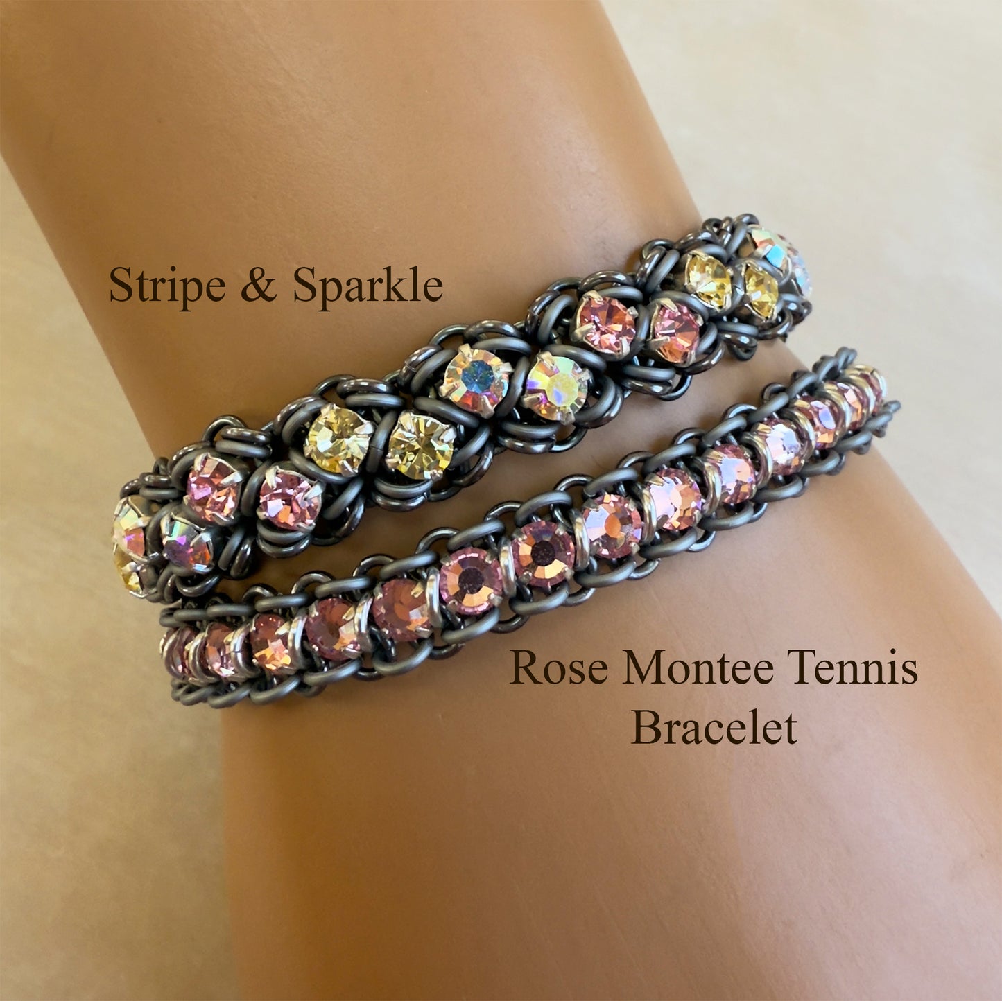 Stripe and Sparkle Bracelet Kit with Video Class - Gunmetal, Lt Rose, Jonquil & Crystal AB