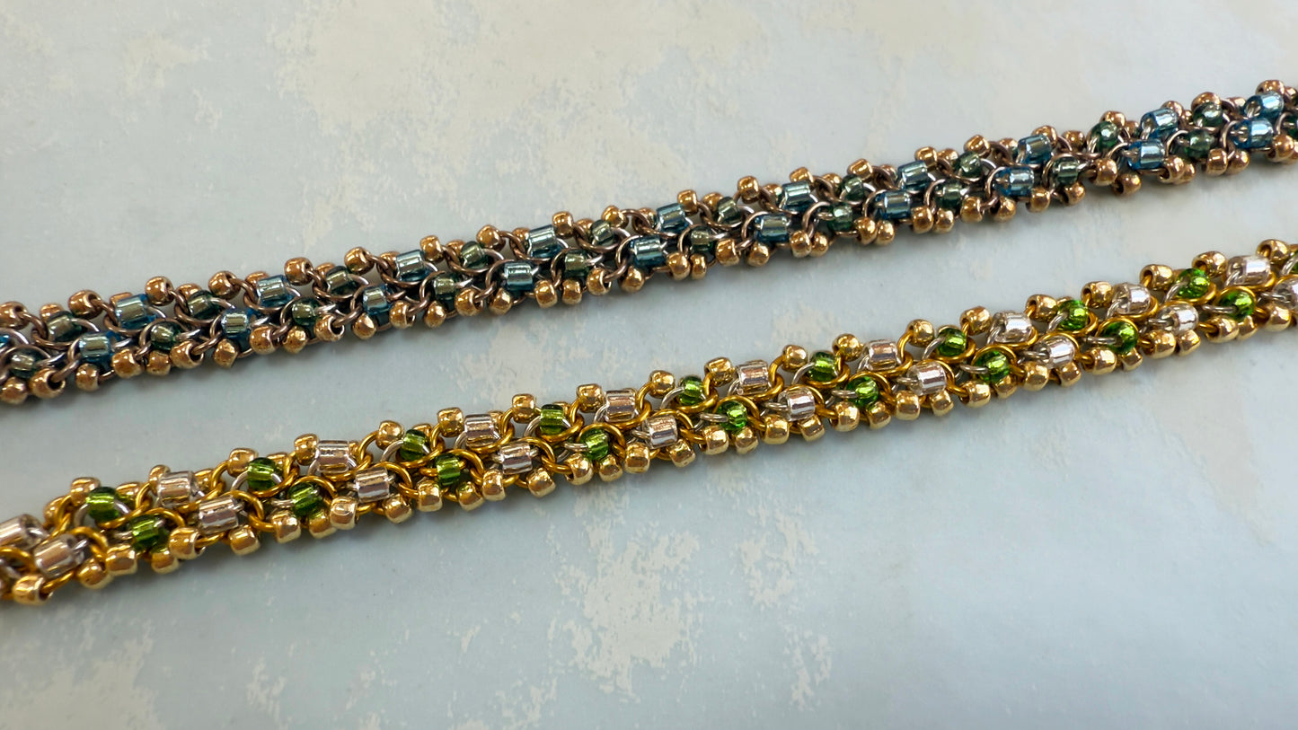Unbalanced Bias Bead Bracelet Kit with Video Class - Gold and Silver with Silver Lined Crystal & Lime