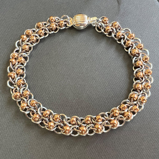 Unbalanced Inside Bead Chain Bracelet Micro kit with video class - Silver & Rose Gold