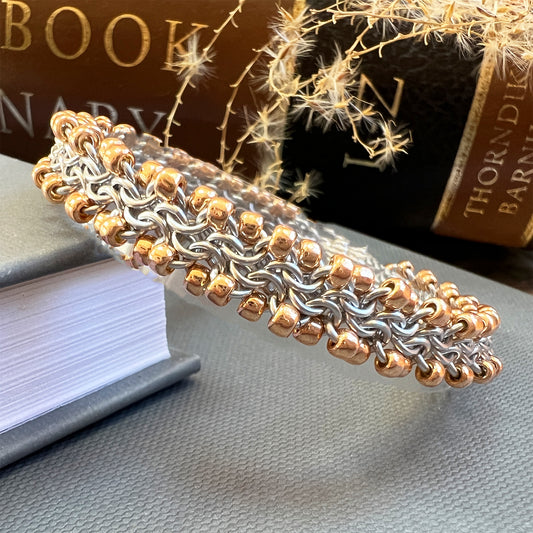 Unbalanced Micro Bead Chain Bracelet kit with video class - Silver & Rose Gold