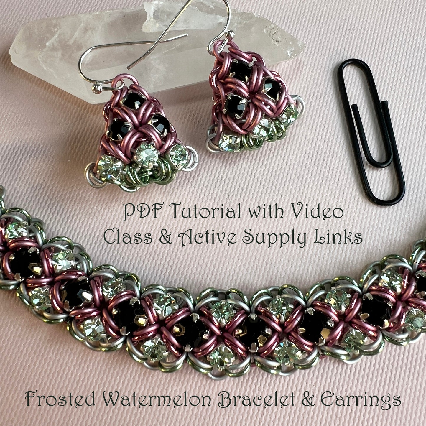 Frosted Watermelon Rhinestone Bracelet & Earrings PDF Tutorial & Video Class -no physical items