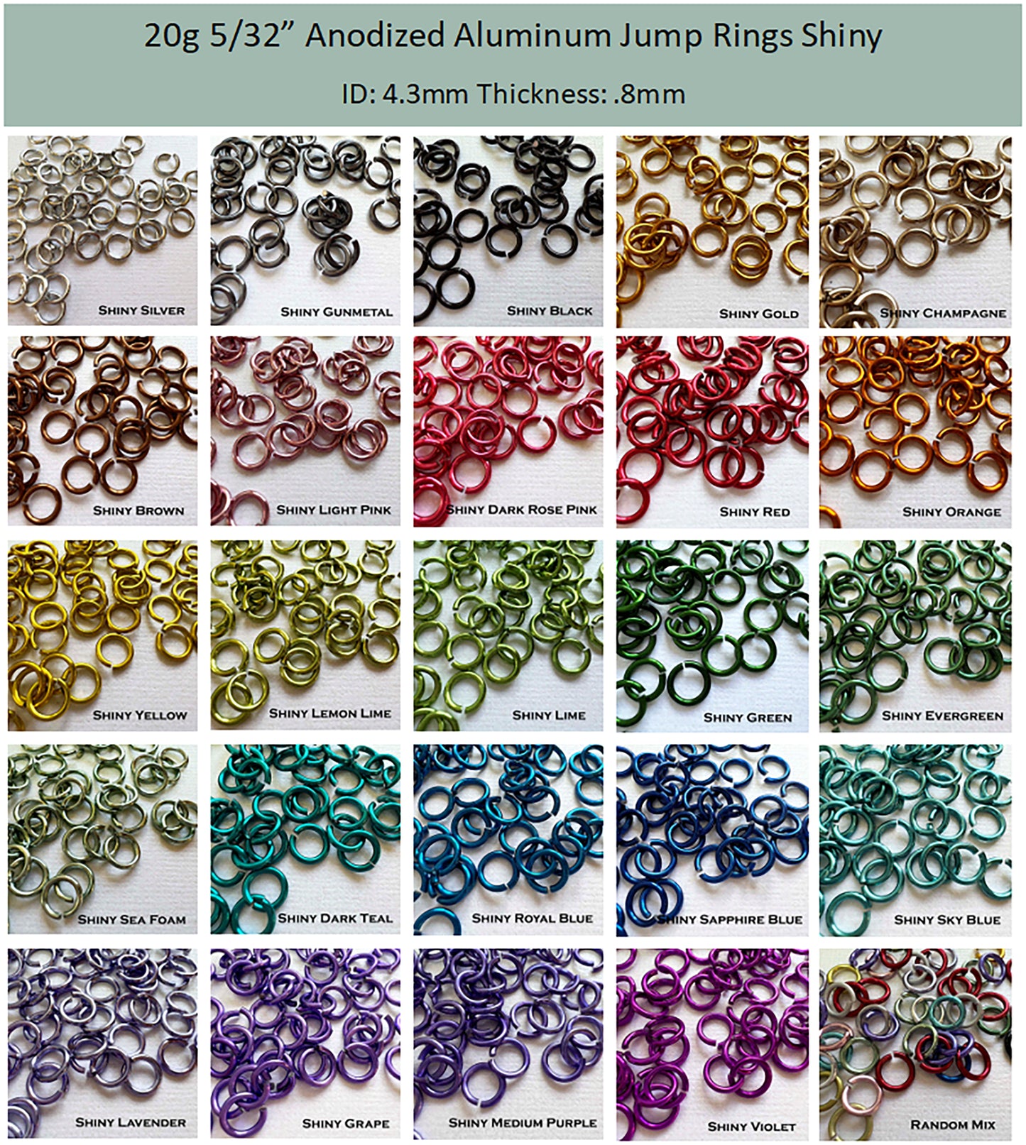 20g 5/32" Jump Rings SHINY (AWG) ID: 4.3mm- choose color & quantity