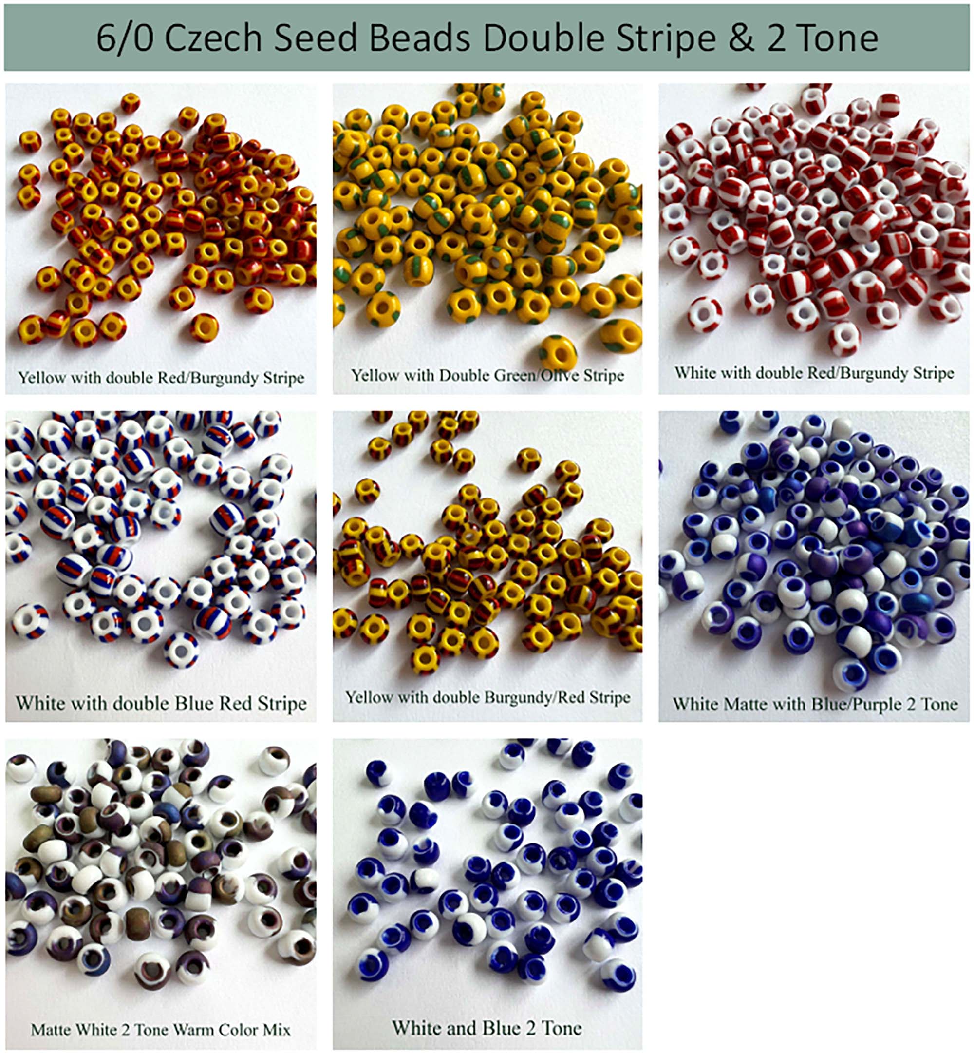 Striped Seed Beads 6/0 Small Stripe 20g Bag choose color