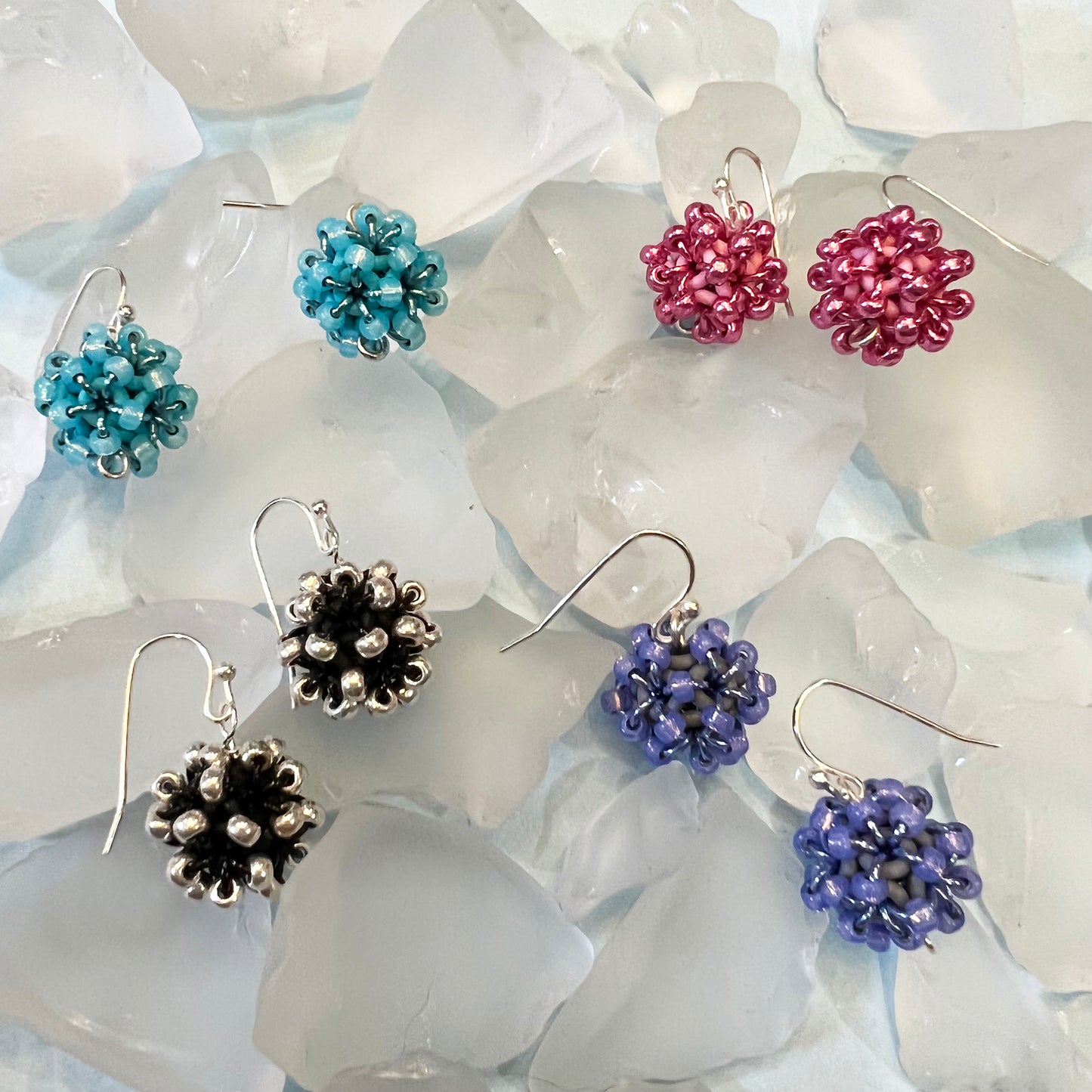 Beaded Ball Earrings - Periwinkle Alabaster