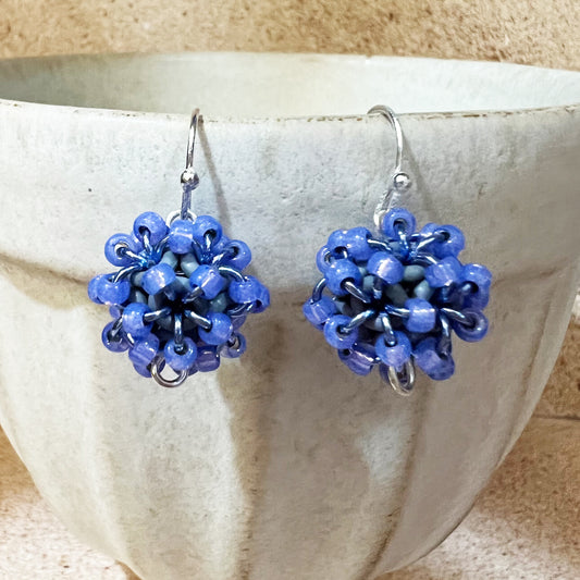 Beaded Ball Earrings - Periwinkle Alabaster