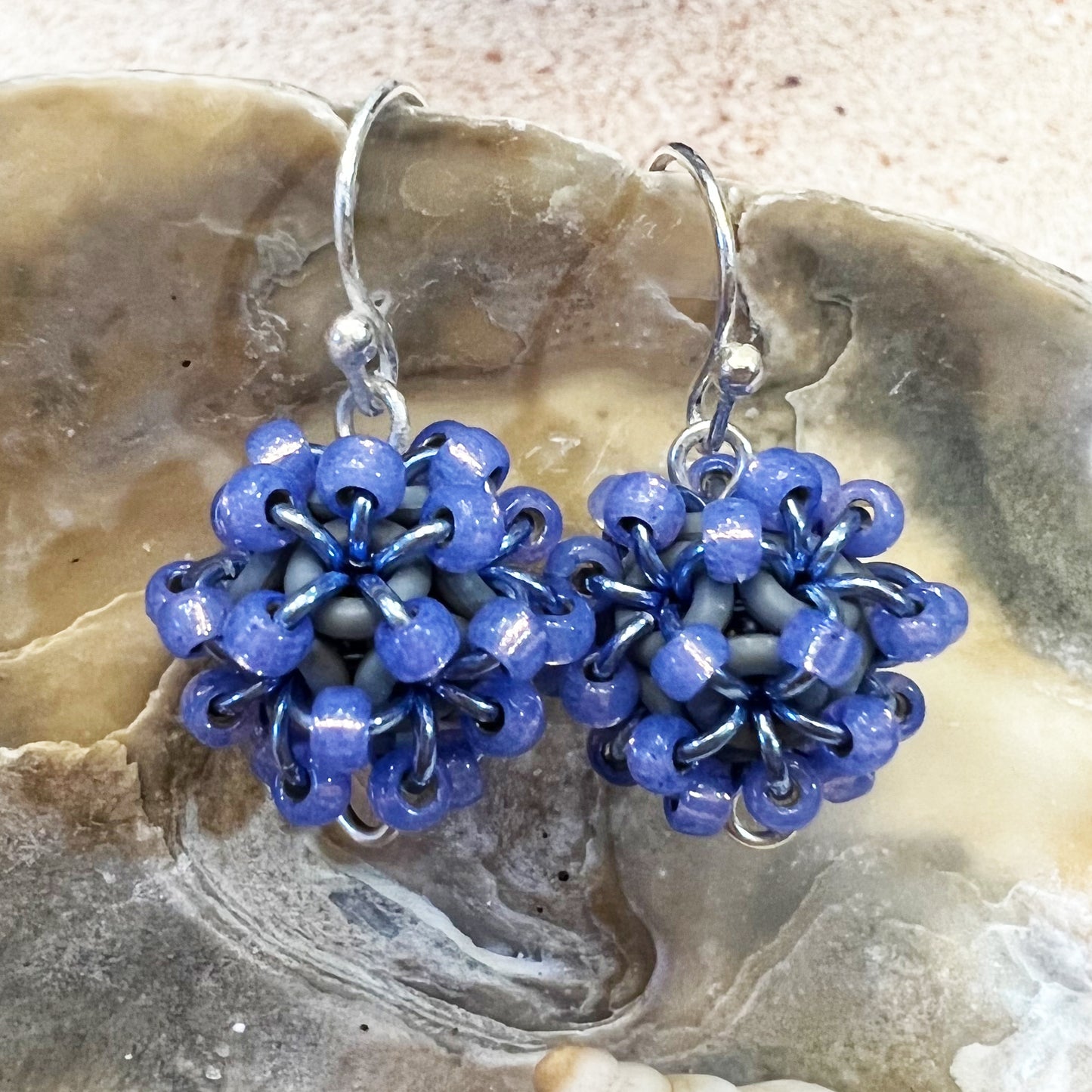 Beaded Ball Earrings - Periwinkle Alabaster